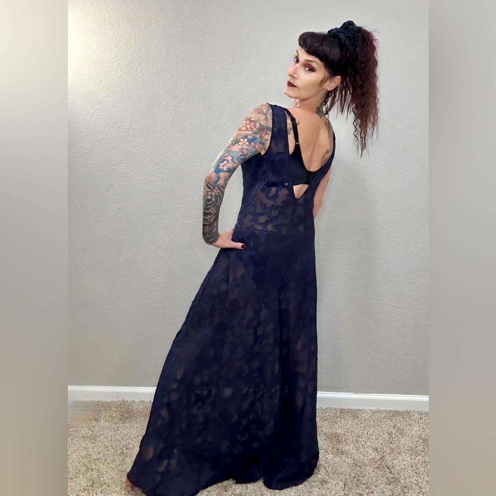 90s Victoria Secret Mina Dark Purple Sheer Maxi Nightgown Slip Dress Lingerie M - Picture 7 of 16